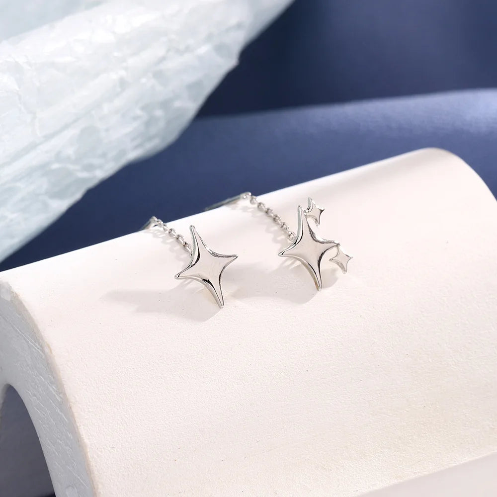 925 Sterling Silver Star Tassel Chain Earrings for Women