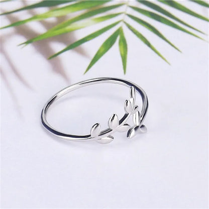 925 Sterling Silver Olive Leaf Opening Ring for Women