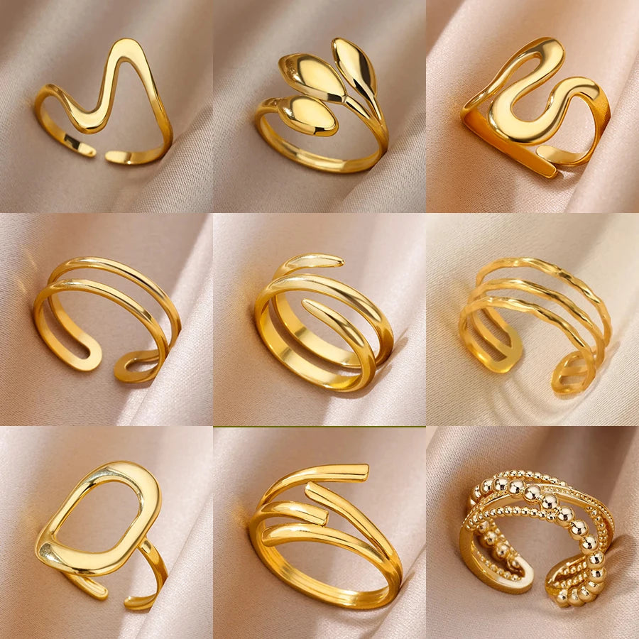 Multilayer Geometric Open Ring for Women | Vintage 18K Gold Plated