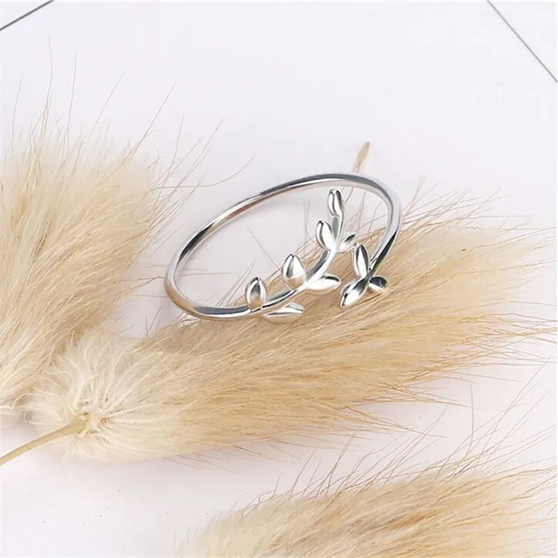 925 Sterling Silver Olive Leaf Opening Ring for Women