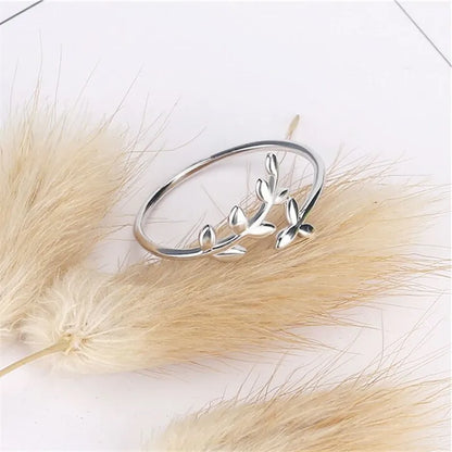 925 Sterling Silver Olive Leaf Opening Ring for Women
