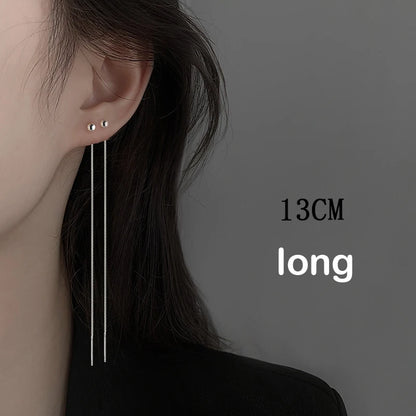 S925 Silver 13cm Square Tassel Chain Ear Line Drop Earrings for Women