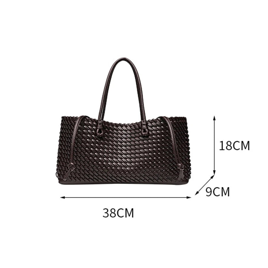 Woven PU Shopper Tote Bag for Women