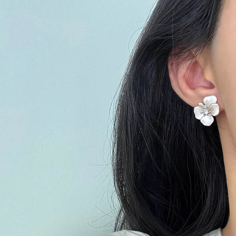 Retro Sanding Flower Zircon Stud Earrings for Women