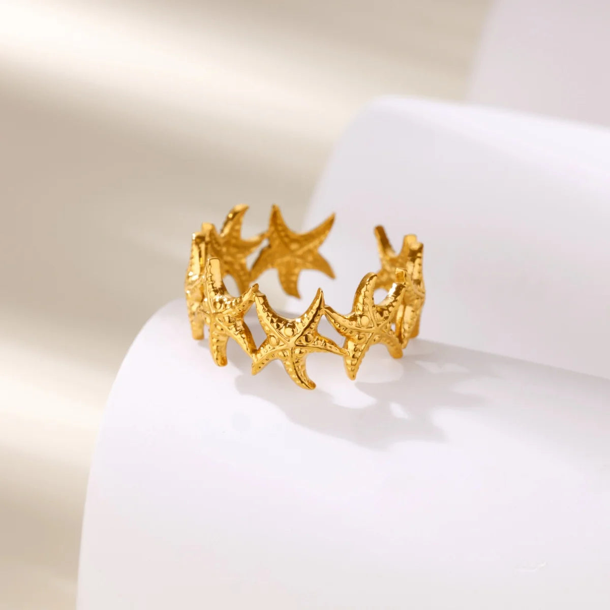 Delicate Flower Wide Band Ring for Women | 18K Gold Plated