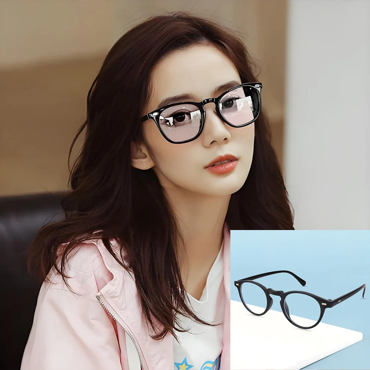 Retro Round Alloy-Frame Fashion Glasses