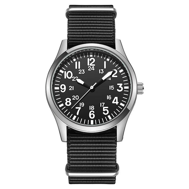 Pilot-Style Quartz Watch with Arabic Numeral Dial