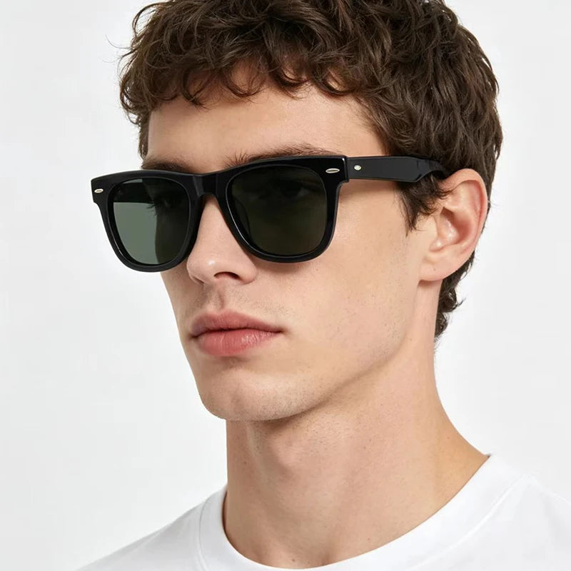 Unisex Vintage Square Resin-Frame Sunglasses