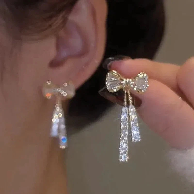 Bow Tie Tassel Drop Earrings for Women