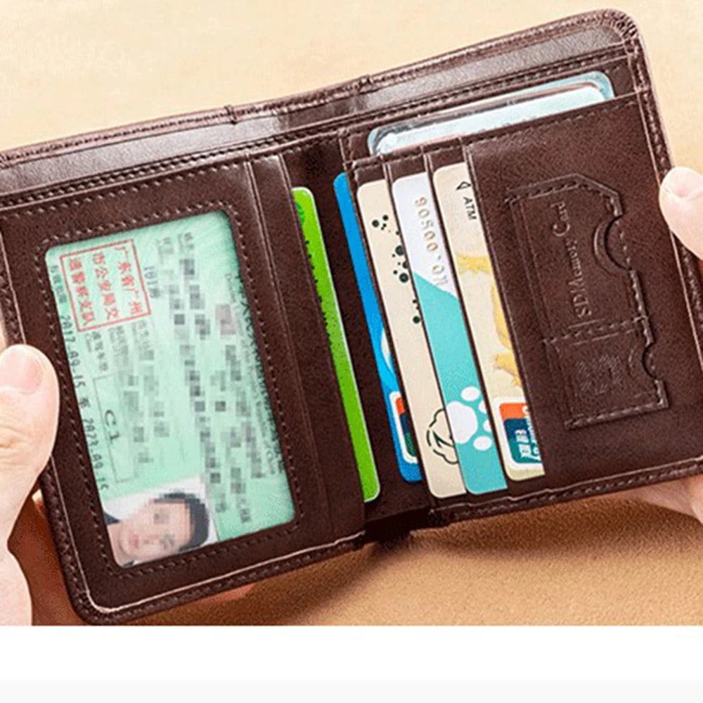 RFID Slim Vertical Men's Wallet | Microfiber Leather Short Card Holder Money Bag