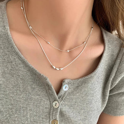 925 Sterling Silver Double Layer Geometric Pendant Choker Necklace for Women