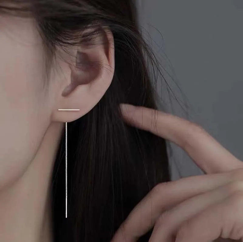 Silver Long Chain Tassel Star Cross Drop Earrings for Women