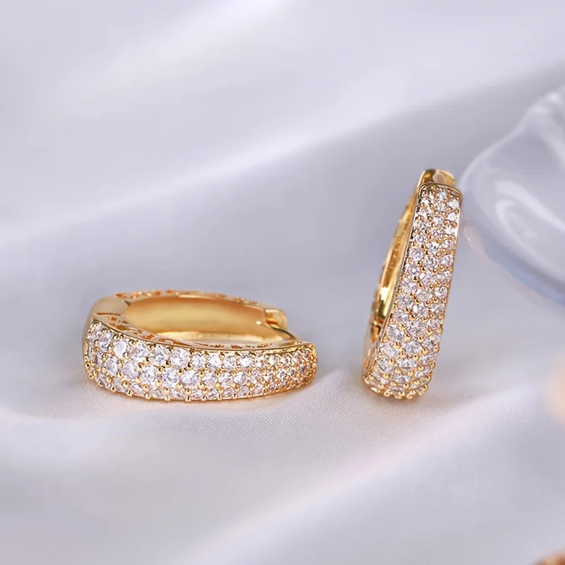 Hollow Gold Hoop Earrings with CZ Stones for Women