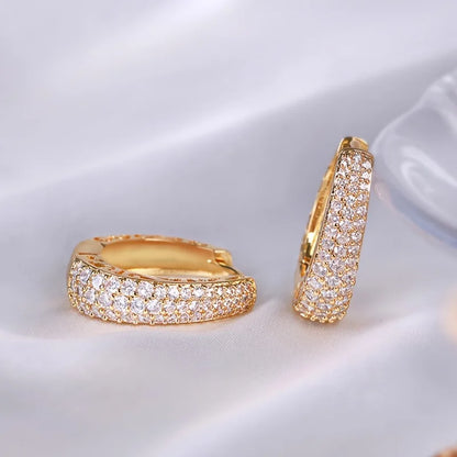 Hollow Gold Hoop Earrings with CZ Stones for Women