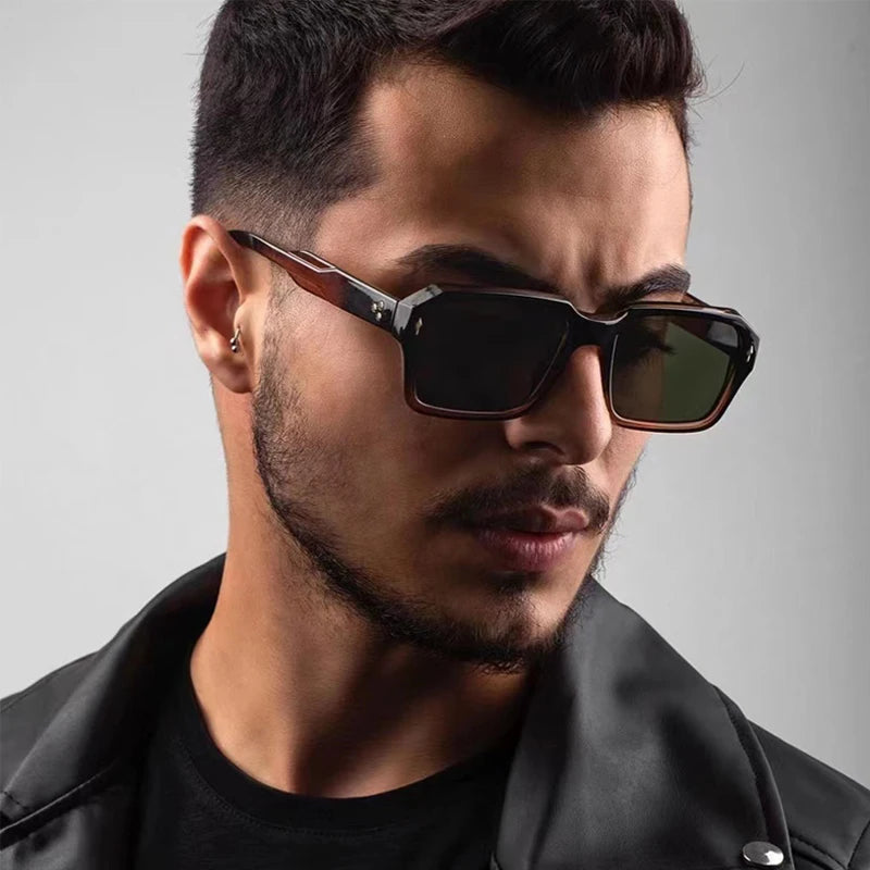Men's Retro Rectangle Plastic-Frame Sunglasses
