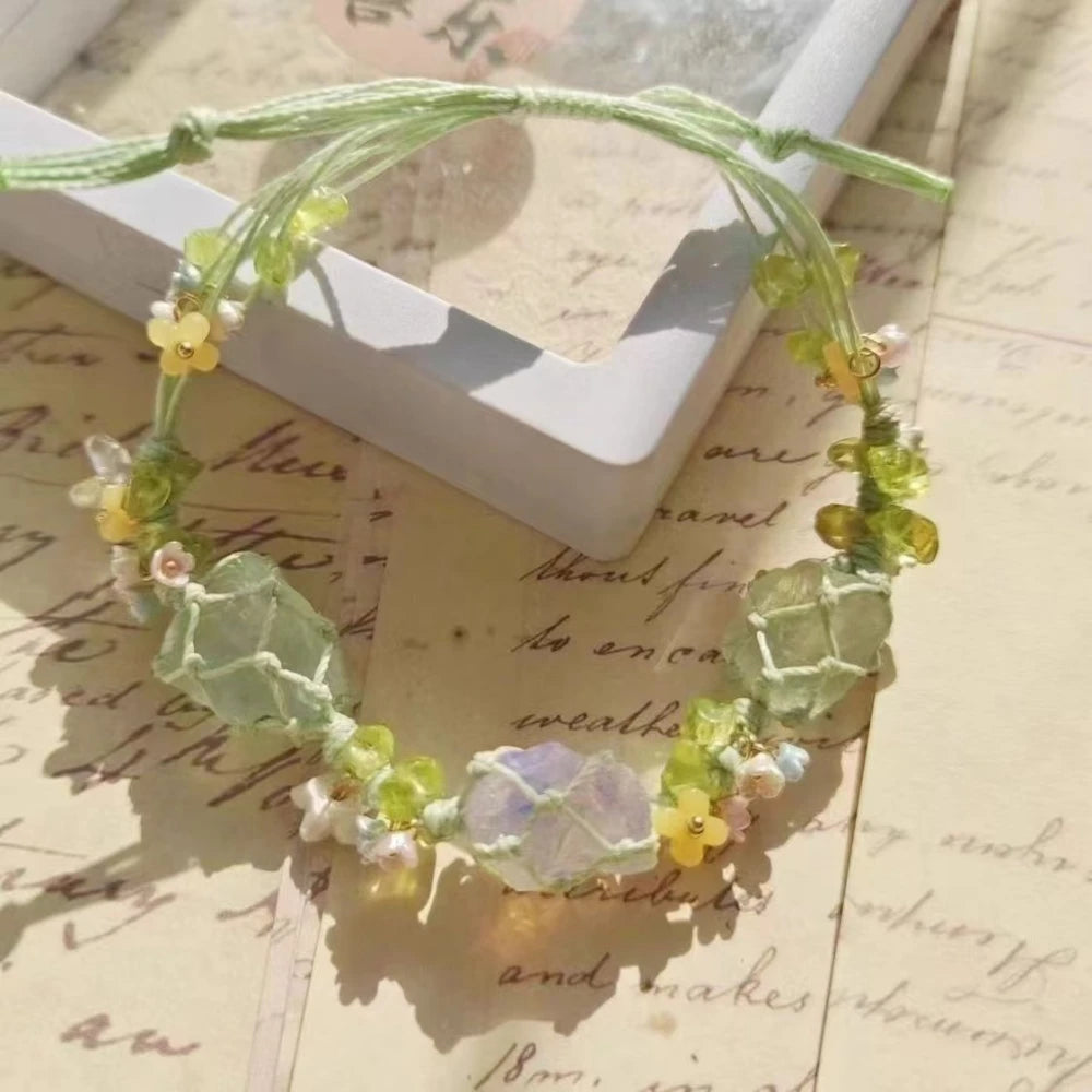 Handwoven Pebble Wreath Crystal Bracelet for Women | Best Friend Gift