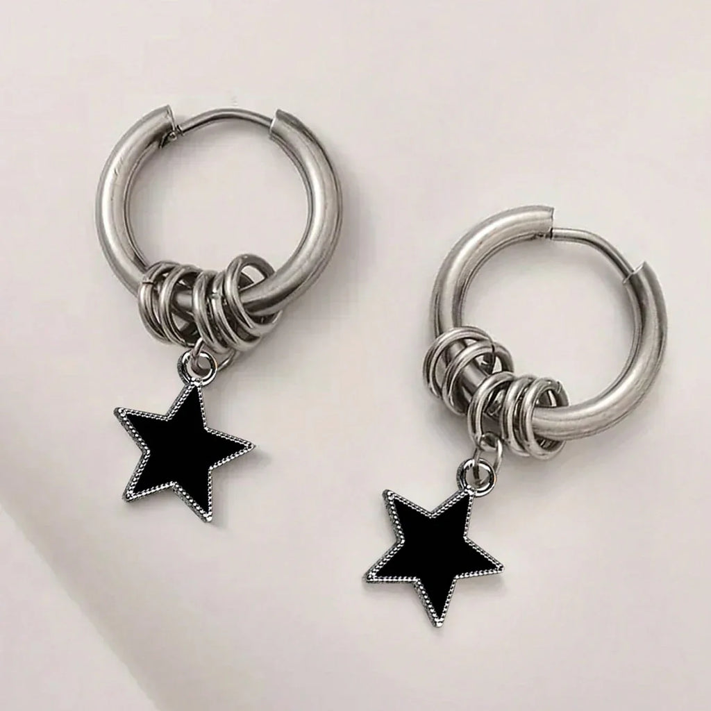 Stainless Steel Punk Star Ring Earrings for Women