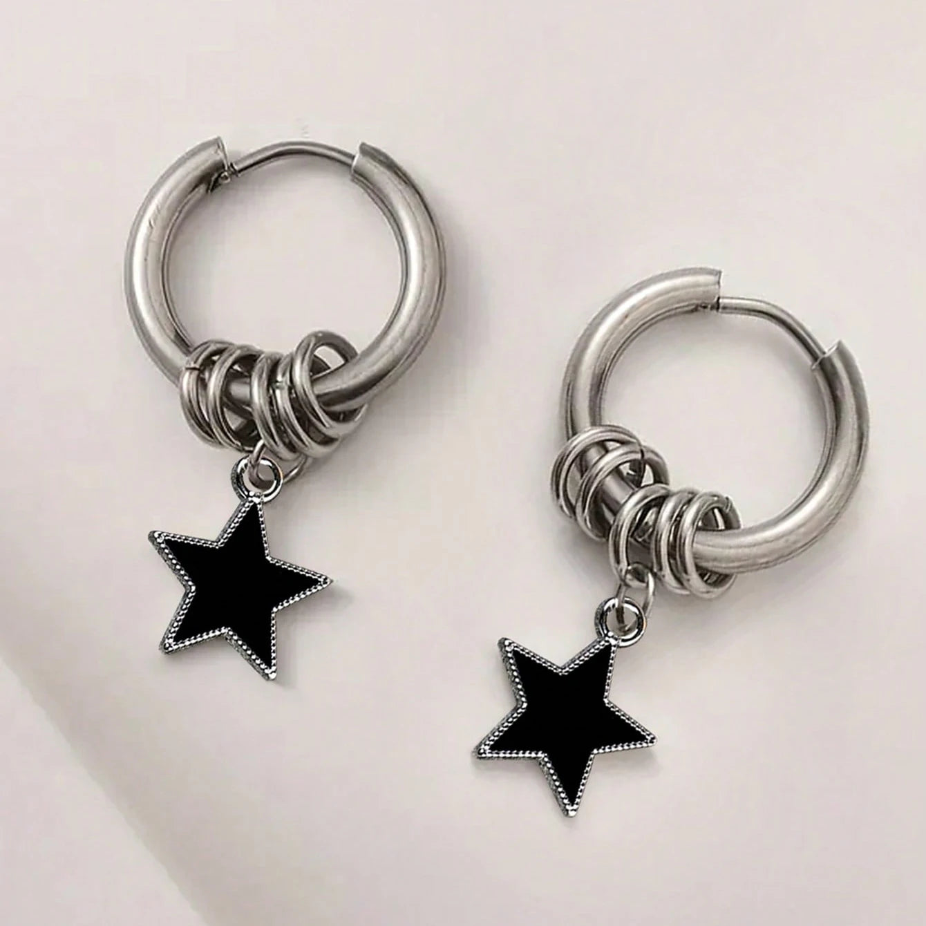 Stainless Steel Punk Star Ring Earrings for Women