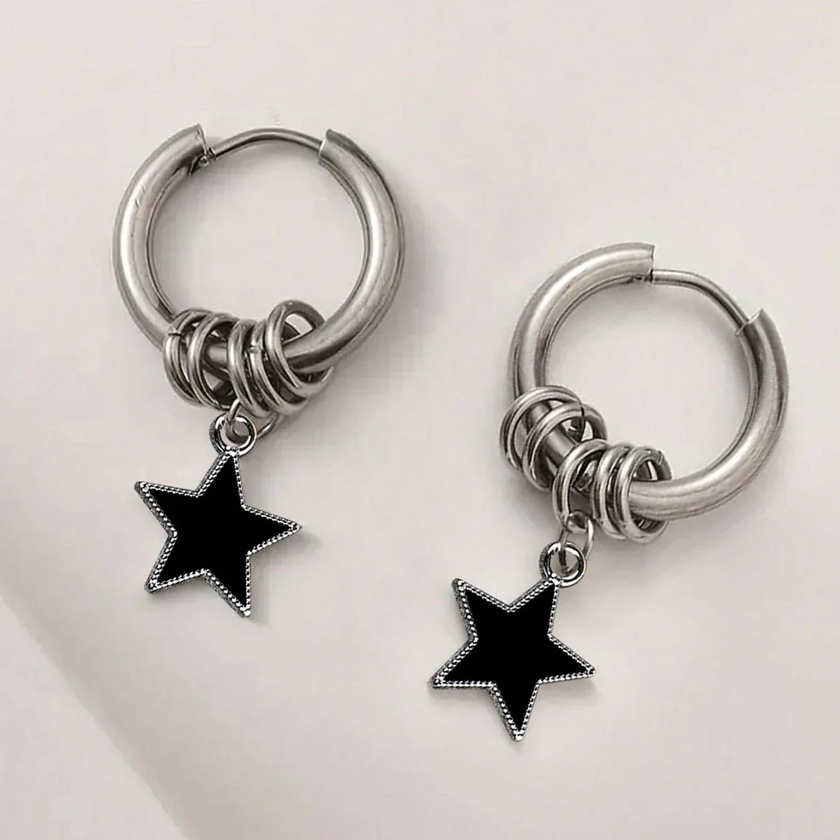 Stainless Steel Punk Star Ring Earrings for Women