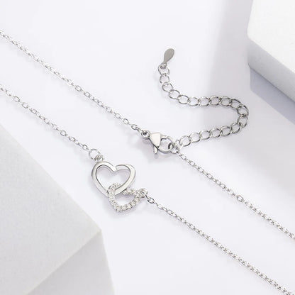 925 Sterling Silver Zircon Double Heart Necklace for Women