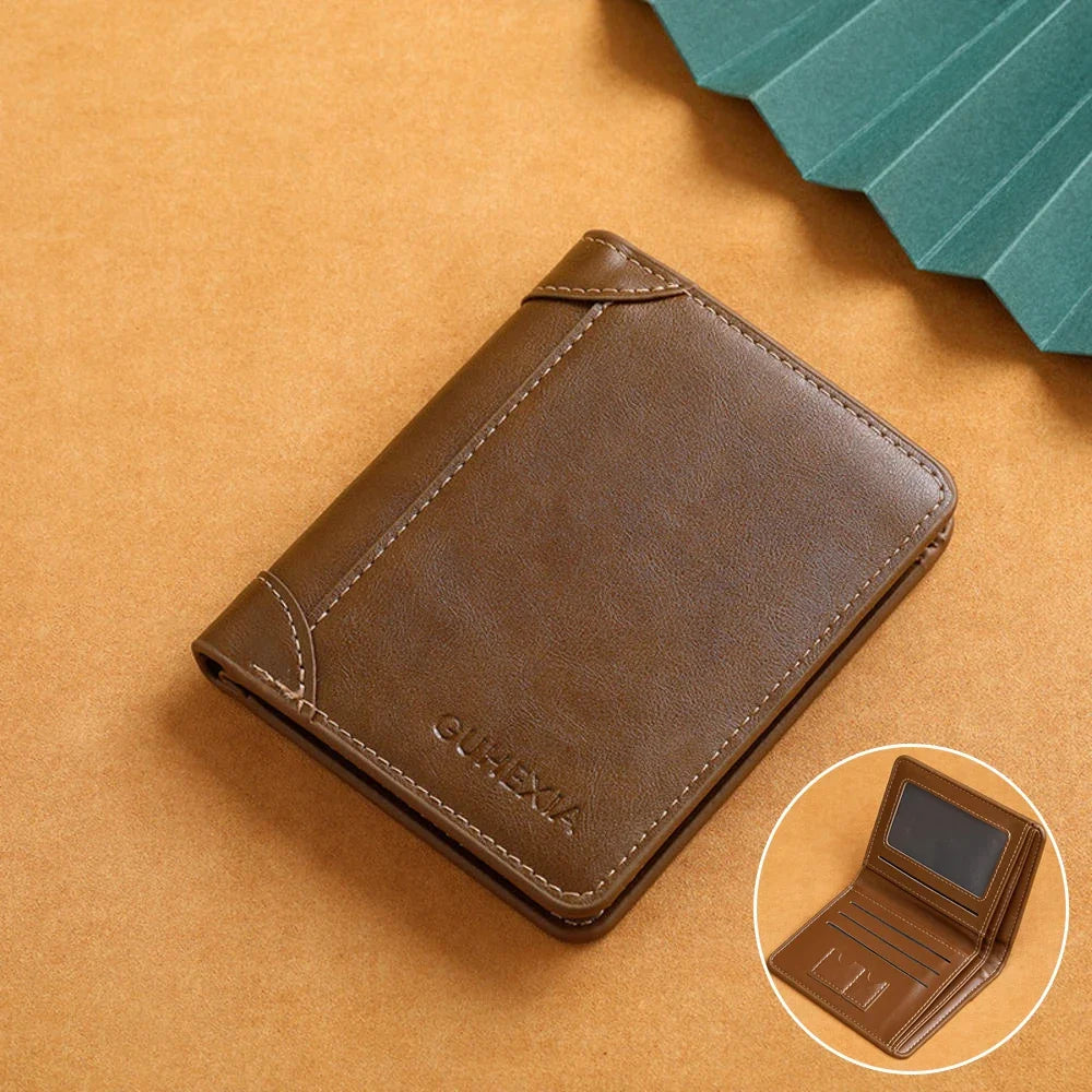 RFID Slim Vertical Men's Wallet | Microfiber Leather Short Card Holder Money Bag