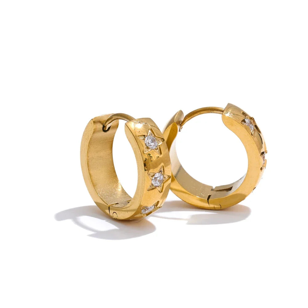Zirconia Star Hoop Earrings in Stainless Steel for Women