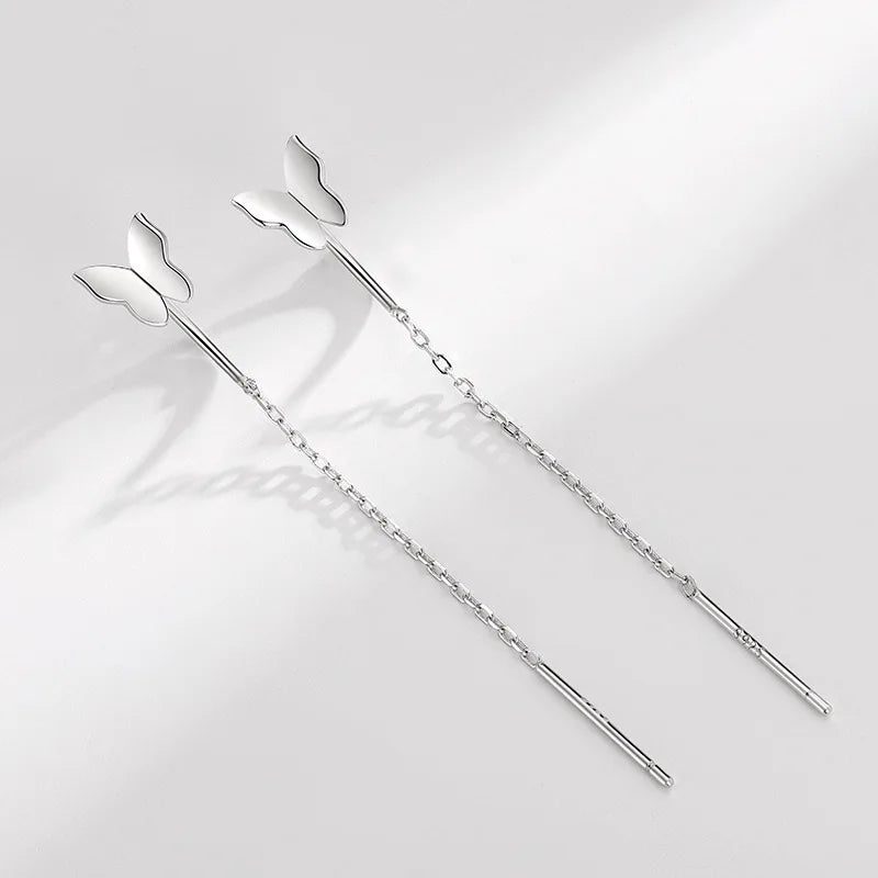 S925 Silver Micro-Inlaid Zircon Flower Ear Line Drop Earrings for Women