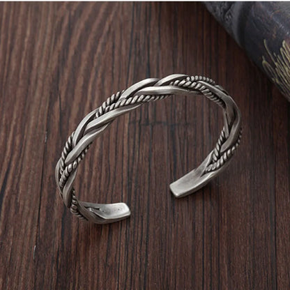 925 Sterling Silver Twisted Woven Opening Bangle for Women and Men