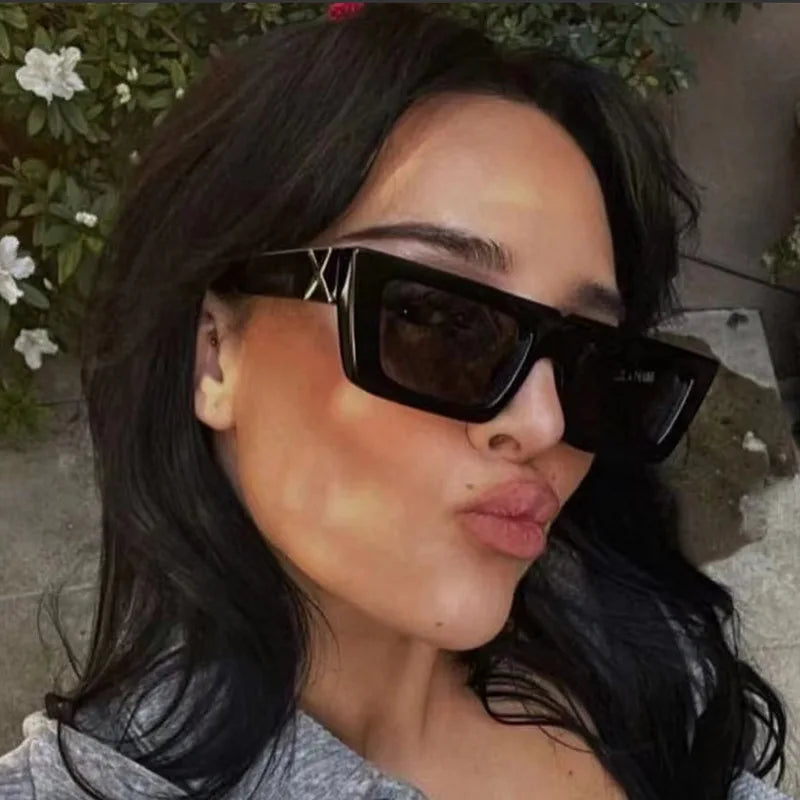 Retro Square Resin-Frame Fashion Sunglasses