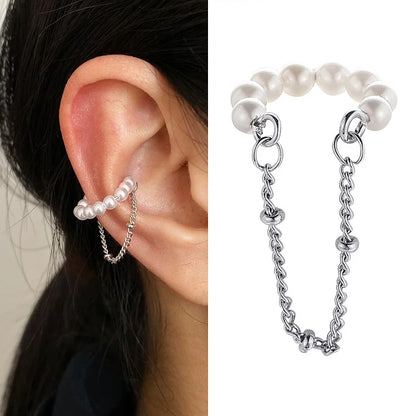 Silver Long Chain Tassel Ear Clip Earrings for Women — No Piercing