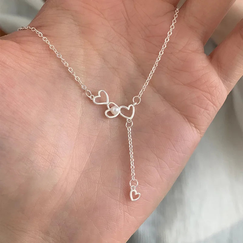 925 Sterling Silver Heart Pendant Adjustable Choker Necklace for Women