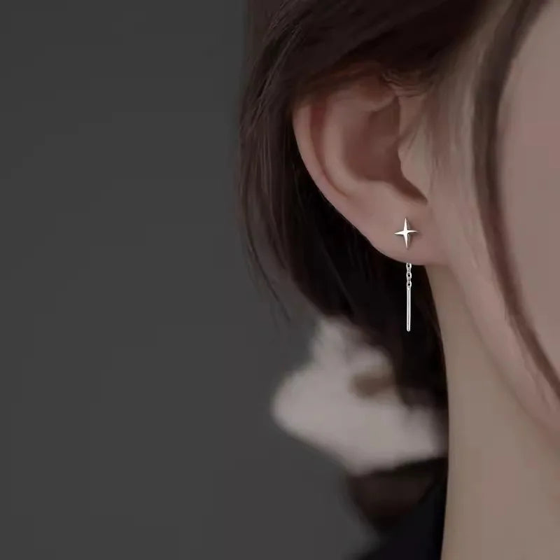 925 Sterling Silver Star Tassel Chain Earrings for Women