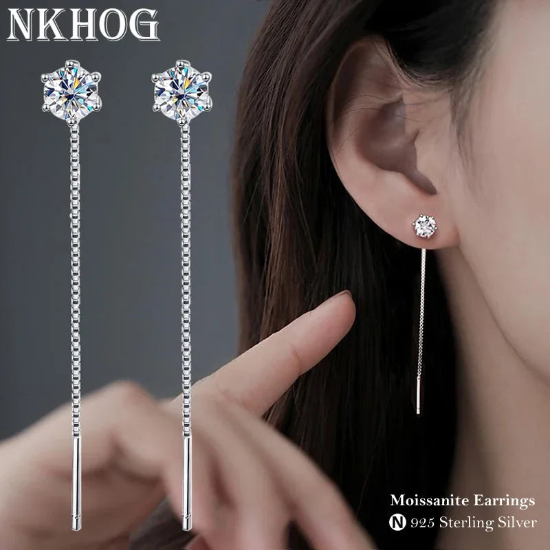 925 Sterling Silver Moissanite Tassel Drop Earrings for Women