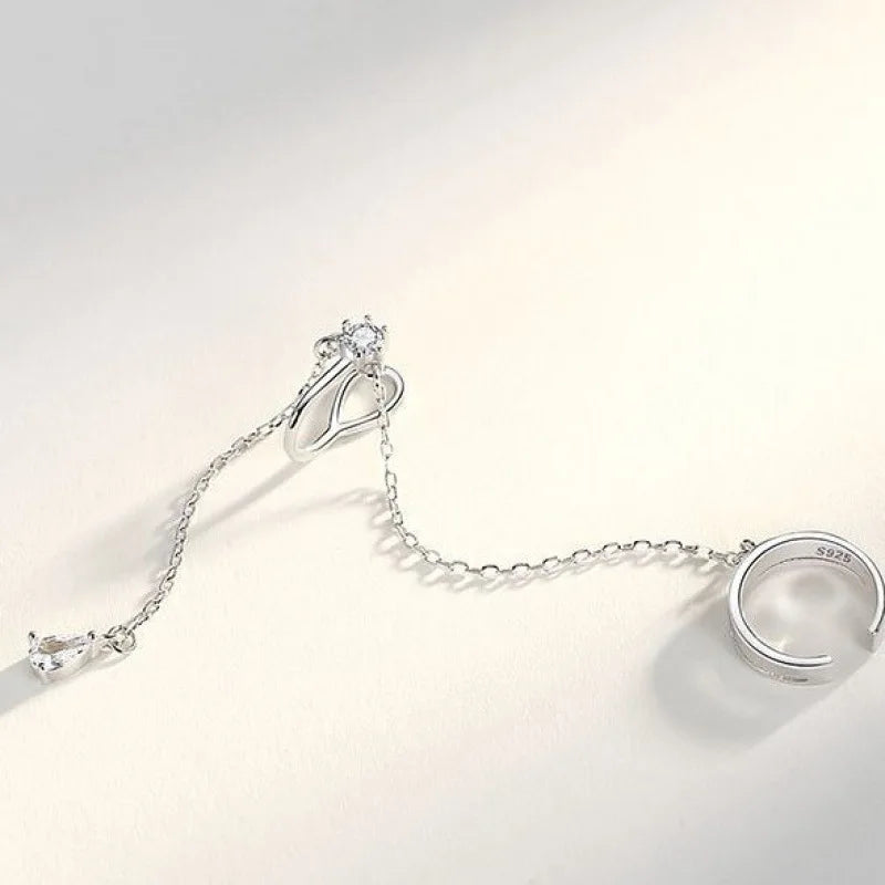 Silver Long Chain Tassel Ear Clip Earrings for Women — No Piercing