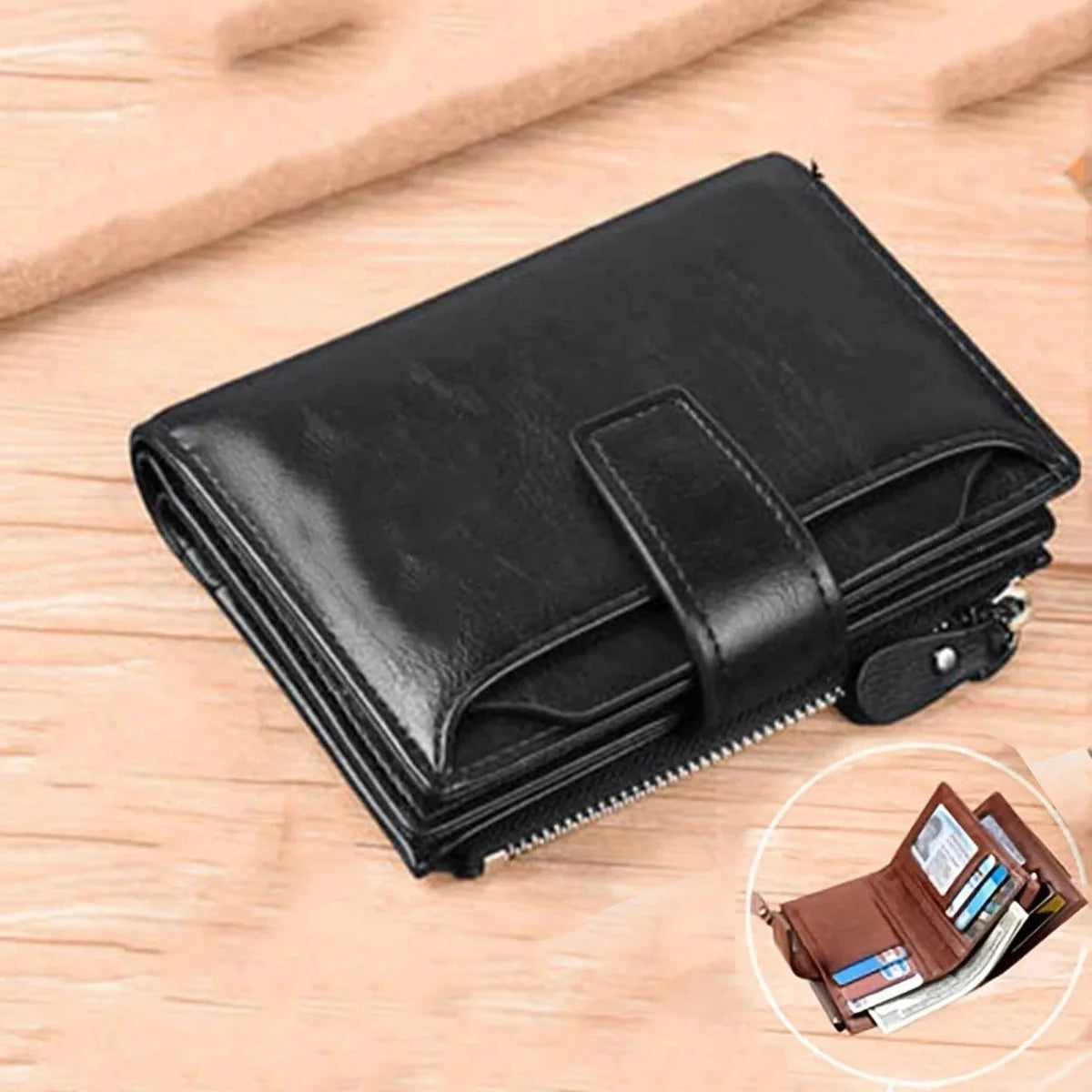 RFID Anti-Theft Men's Business Wallet | Zipper Leather Coin Purse & Card Holder