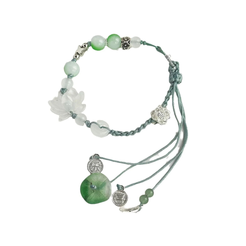Lotus Leaf Glass Bead Woven Bracelet for Women