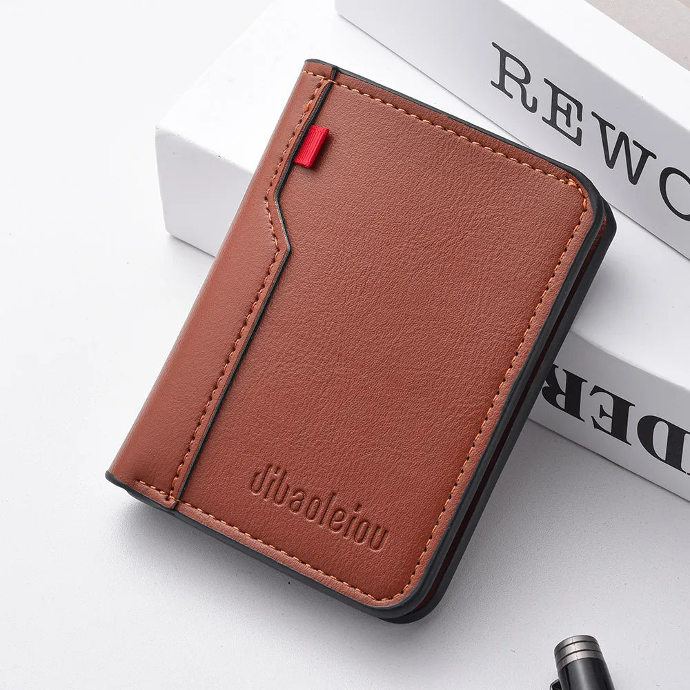 Ultra-Thin Mini PU Leather Men's Wallet | Slim Vertical Card Holder Short Purse