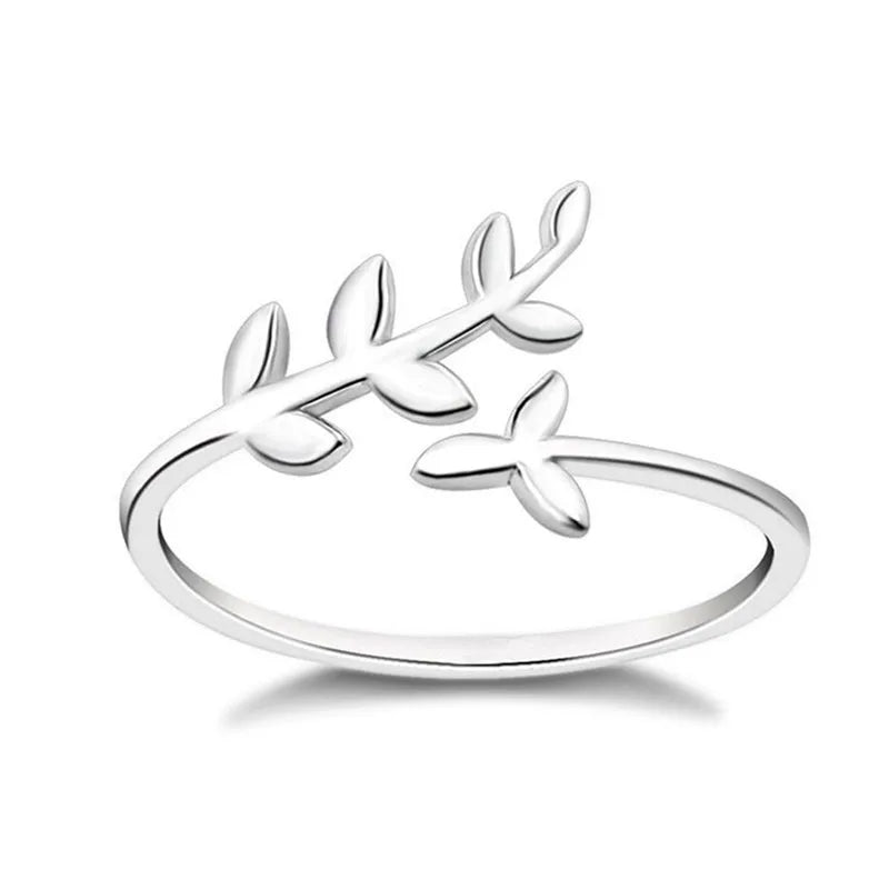 925 Sterling Silver Olive Leaf Opening Ring for Women
