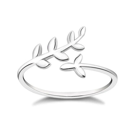 925 Sterling Silver Olive Leaf Opening Ring for Women