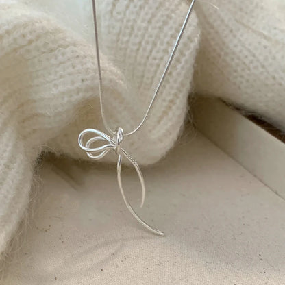 925 Sterling Silver Bow Geometric Pendant Choker Necklace for Women