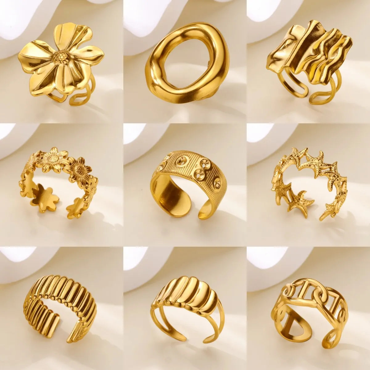 Delicate Flower Wide Band Ring for Women | 18K Gold Plated