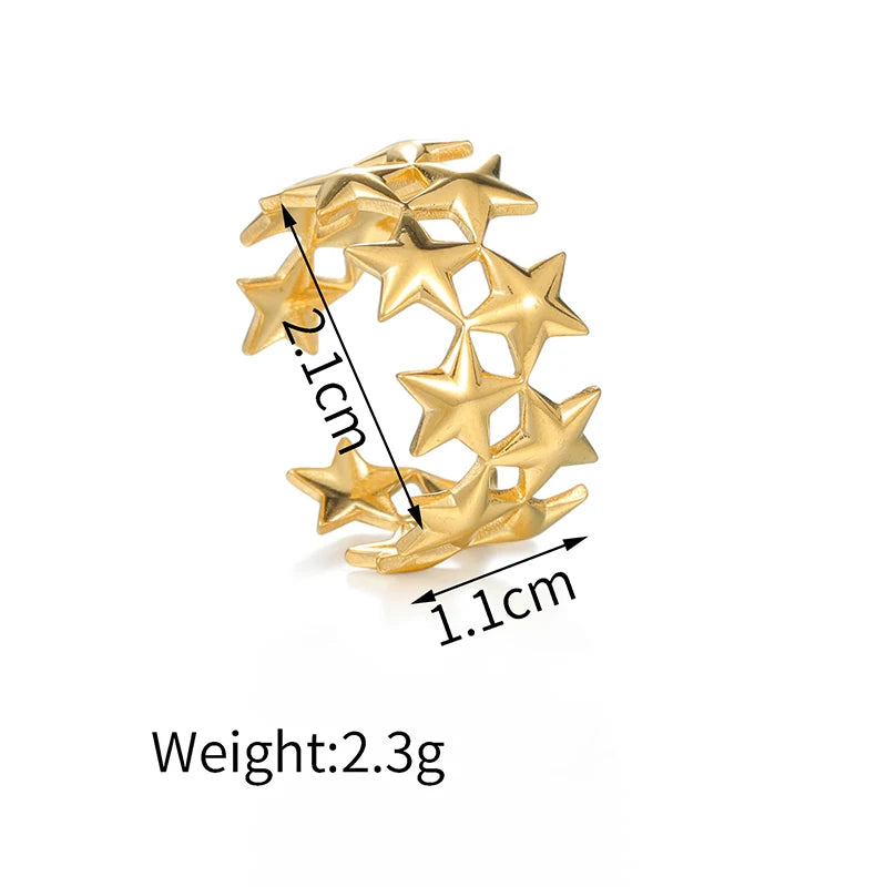 Stainless Steel Double Layer Star Open Ring for Women
