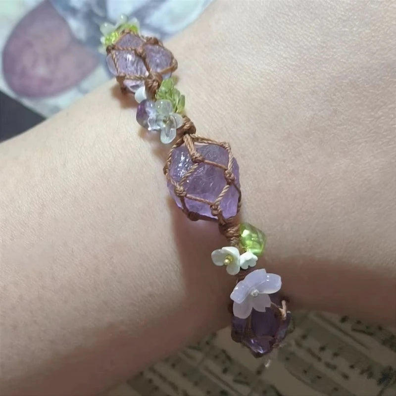 Handwoven Synthetic Amethyst Bead Bracelet | Unisex Ethnic Style