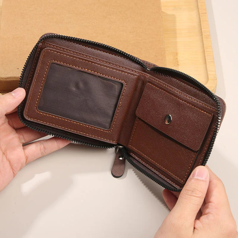 Retro Casual Trifold Men's Short Wallet | Zipper Coin Pocket & Card Slots