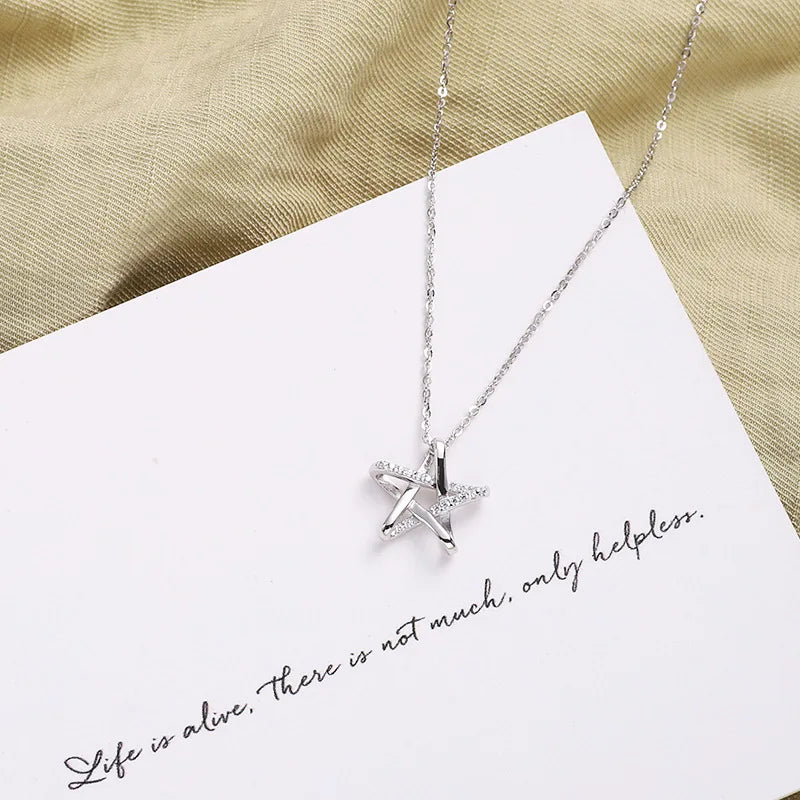 925 Sterling Silver Star Smile Dimple Pendant Necklace for Women
