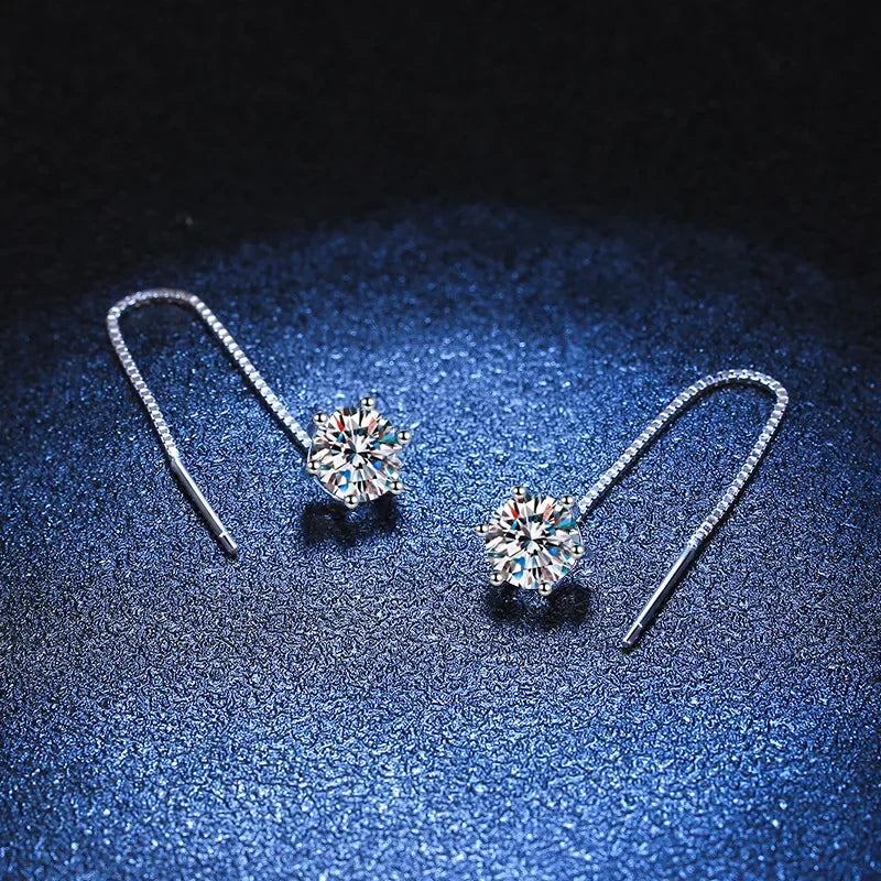 925 Sterling Silver Moissanite Tassel Drop Earrings for Women