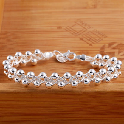 925 Sterling Silver Braided Beads Chain Bracelet for Women