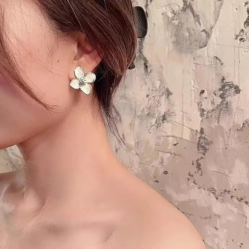 Retro Drip Glaze Red Flower Stud Earrings for Women
