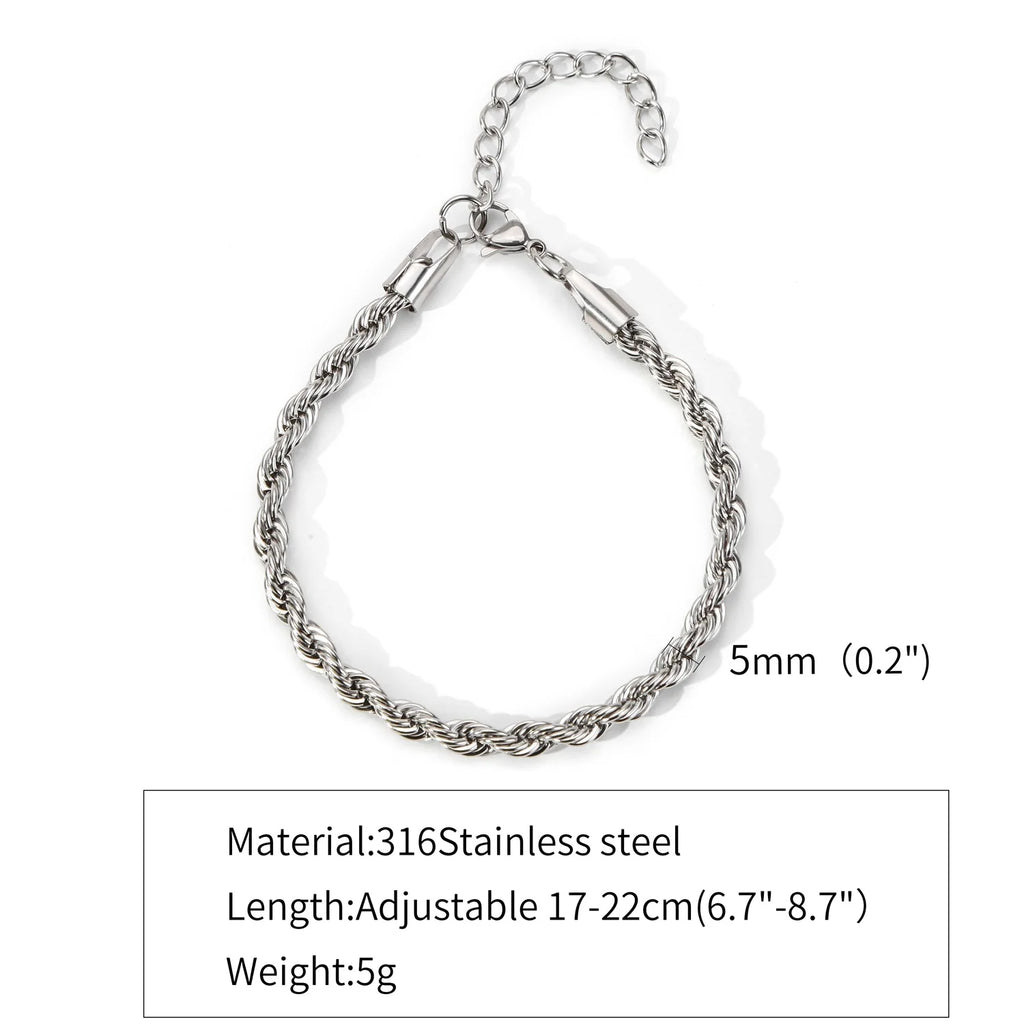 Stainless Steel Singapore Twist Chain Bracelet