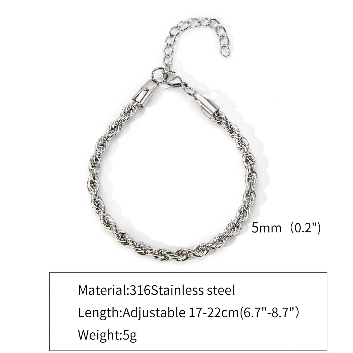 Stainless Steel Singapore Twist Chain Bracelet